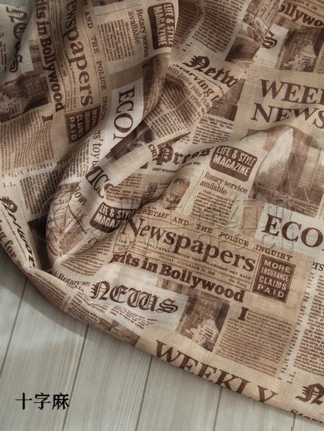 十字麻印花系列--英文报纸 窗帘 窗纱 装饰面料