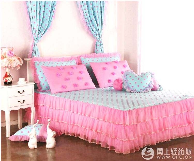 特价批发粉色玫瑰床裙四件套 韩式蕾丝花边被