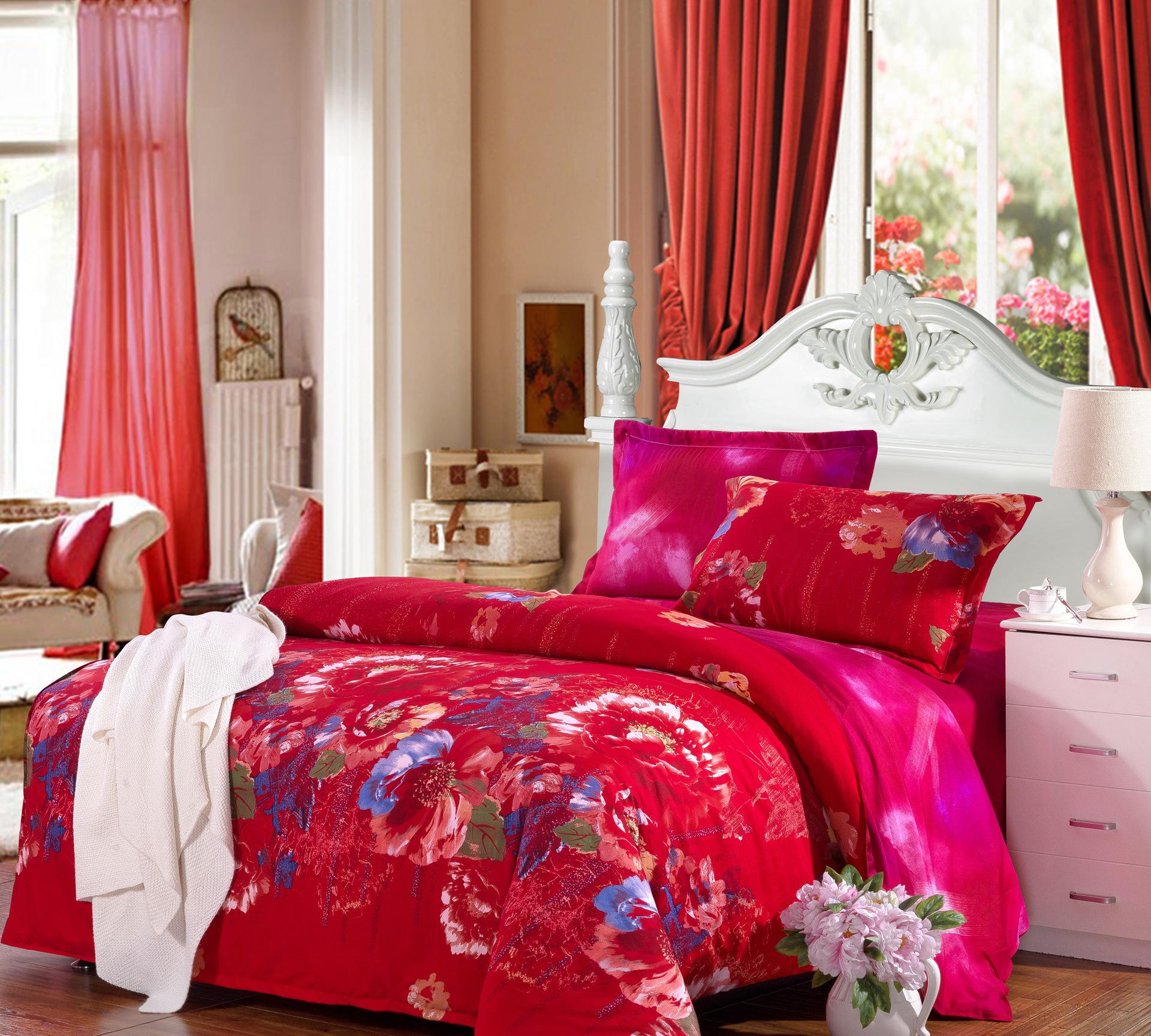 热销新品莱卡绒活性印花柔软豪华床上用品四件套 情雅景批发-网上轻纺城
