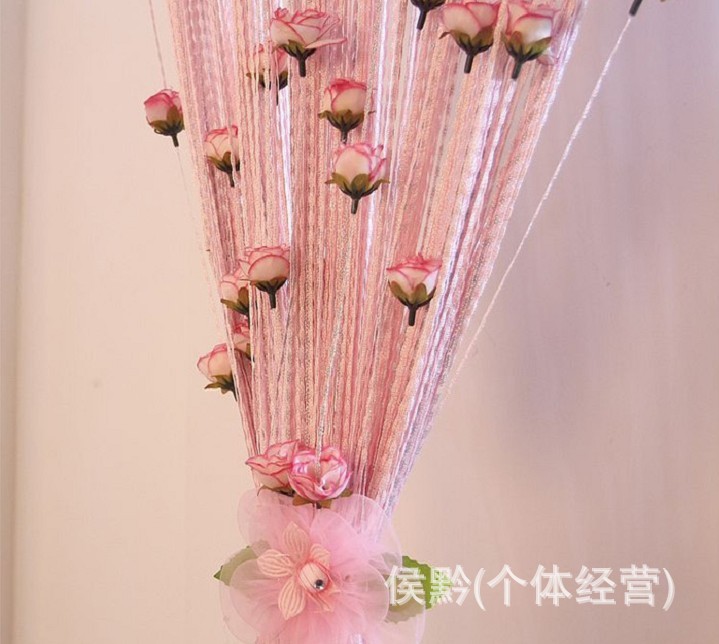 玫瑰花线帘批发 门帘隔断挂帘韩式装饰     花朵为手工穿上去的,是