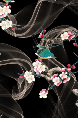 烟桃花鸟抽象 全球纺织网
