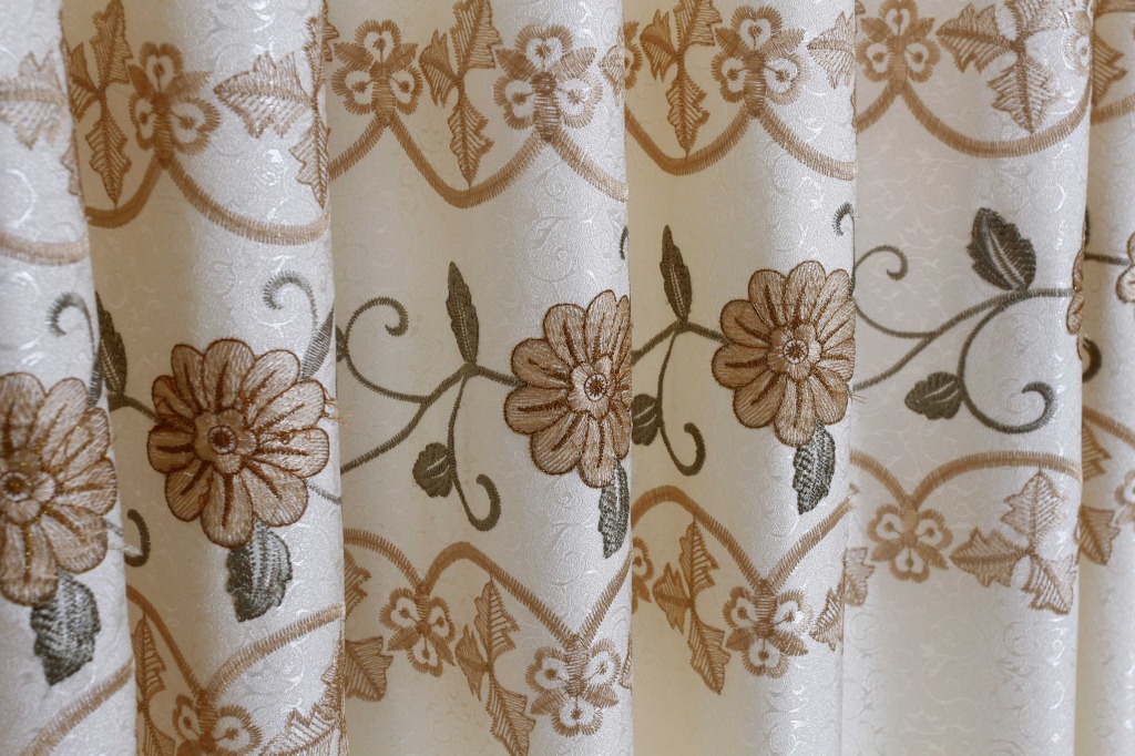 柯桥高档绣花窗帘 提花布底布 镂空水溶平绣 落地田园窗帘 28-4