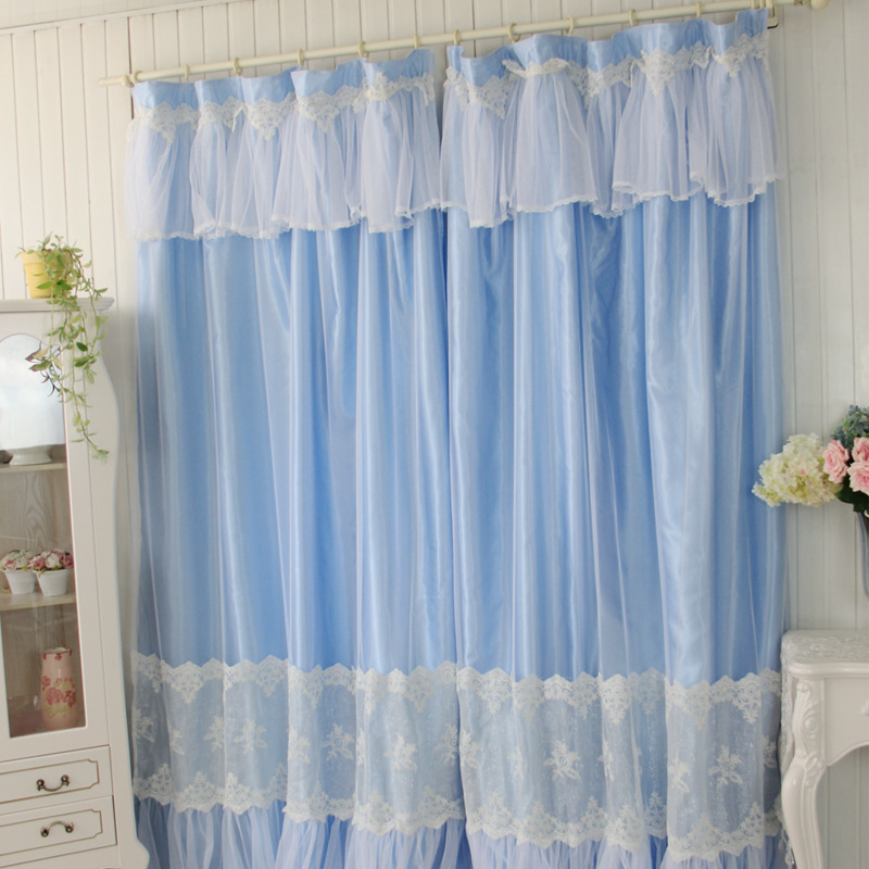 美丽梦想高档卧室客厅窗帘 纯色窗布精美蕾丝双层窗纱简约时尚
