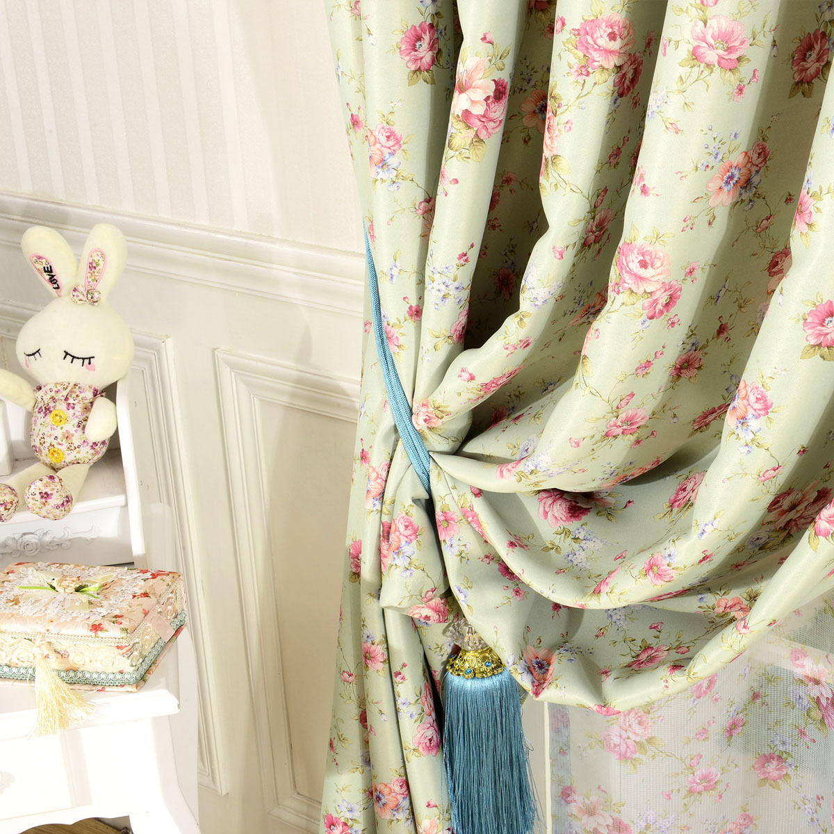 【怡尔】田园风格印花遮光窗帘布小碎花 现货代加工 支持零剪