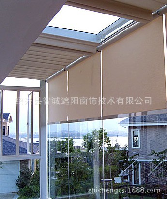 批量供应玻璃阳光房遮阳帘双轨折叠式手拉天棚帘电动窗帘厂家直销